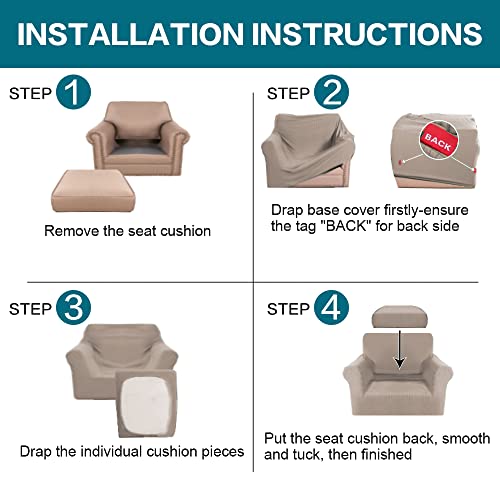 2 Piece Chair Covers Chair Slipcovers for Living Room Armchair Couch Cover Chair Sofa Cover with Individual Cushion Covers Furniture Cover for Chairs Feature Jacquard Fabric (Armchair (1 Cushion) / Sand)