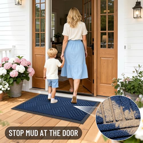 Front Door Mat Outside Entrance 71x23 (71" X 23" / Navy Blue Diamond)