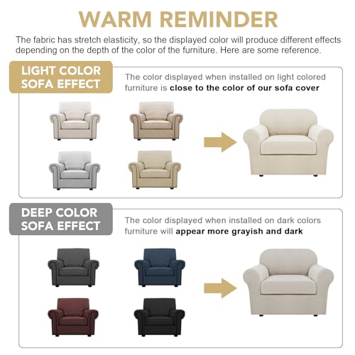 2 Pieces Armchair Cover Chair Slipcovers with Arms Furniture Protector Cover Fit Width Up to 47 Inch (Small / Ivory)