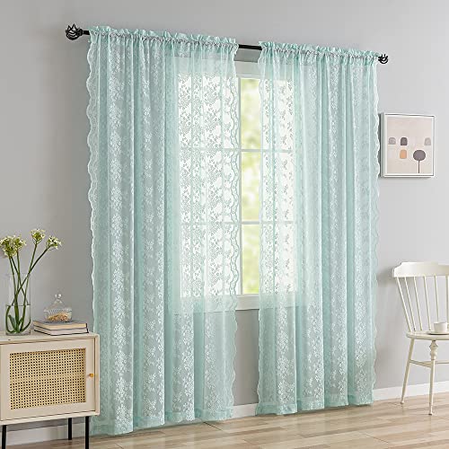Vintage Lace Curtains 84 Inches Long (Aqua / 52"W x 84"L (Pack of 2))