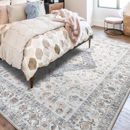Washable Vintage Area Rug 8x10 for Living Room (Beige Dark Grey Cream / 8' x 10' (Rectangular))