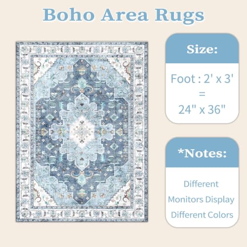 2x3 Washable Non Slip Boho Small Area Rug for Entryway (Vintage Blue / 2' x 3' (Rectangular))