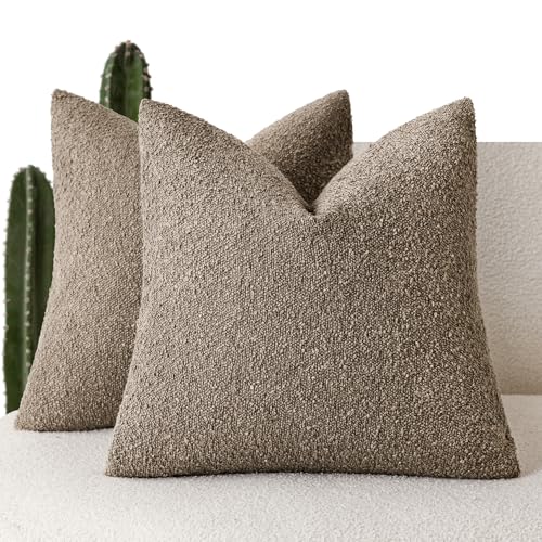 Decorative Textured Boucle Throw Pillow Covers 26x26 Light Brown (26" x 26" (Pack of 2) / Brown)