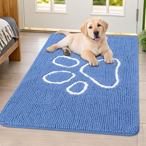 Dog Door Mat for Muddy Paws (40"X32" / Cornflower Blue and White)