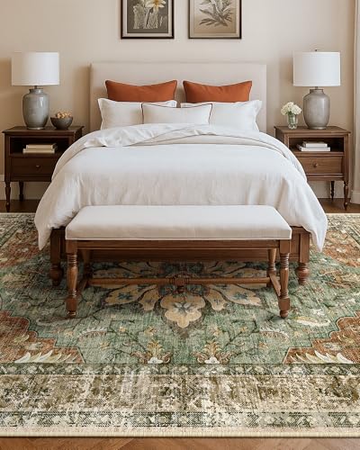 Washable Area Rug (Brick/Brown/Green / 10' x 14' (Rectangular))