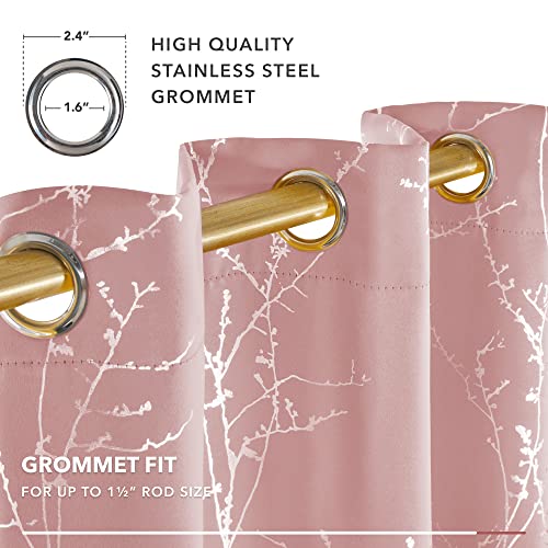 Living Room Curtains 63 Inches Long (Coral Pink/Tree Branch / 52"W x 63"L (Pack of 2))