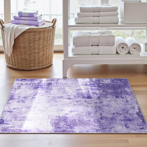 Washable 2'x3' Abstract Area Rug for Living Room Purple (Purple/Gray/Pink/White / 2' x 3' (Rectangular))