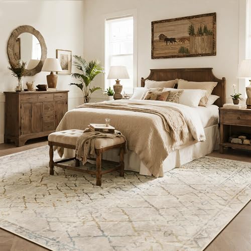 8x10 Washable Area Rugs for Living Room (8' x 10' (Rectangular) / Morocco-camel-blue-orange)