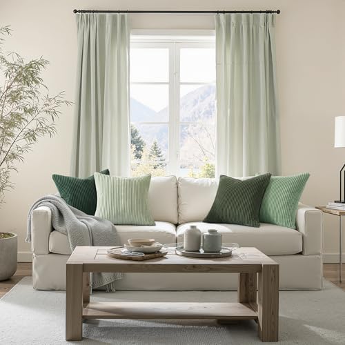 Corduroy Throw Pillow Covers Pack of 2 LightGreen 22"x22" No Insert with Hidden Zipper Decorative Cushion Covers for Fall (Lightgreen / 22" x 22" (Pack of 4))