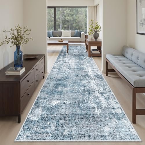 Abstract Runner Rug 3x10 Hallway Kitchen Rugs Non (Blue/Grey / 3' x 10' (Runner))