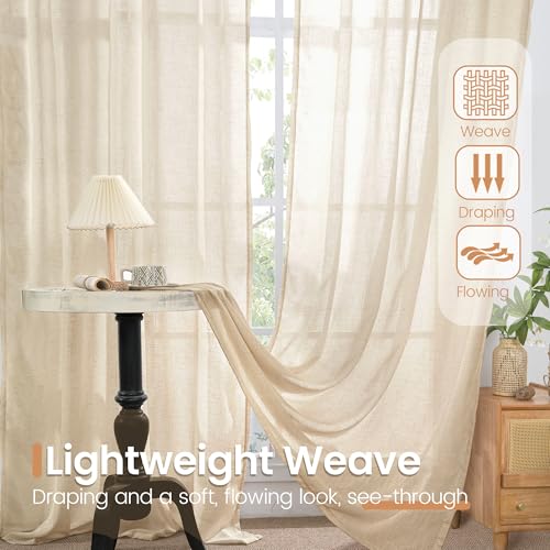 Burlap Linen Semi Sheer Curtains 84 Inch Length for Living Room (Natural / 42"W x 84"L (Pack of 2))