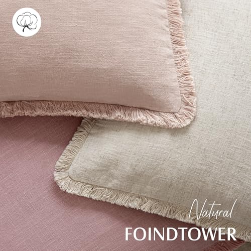 Decorative Linen Fringe Throw Pillow Covers 22×22 Inch (22" x 22" (Pack of 2) / Blush)