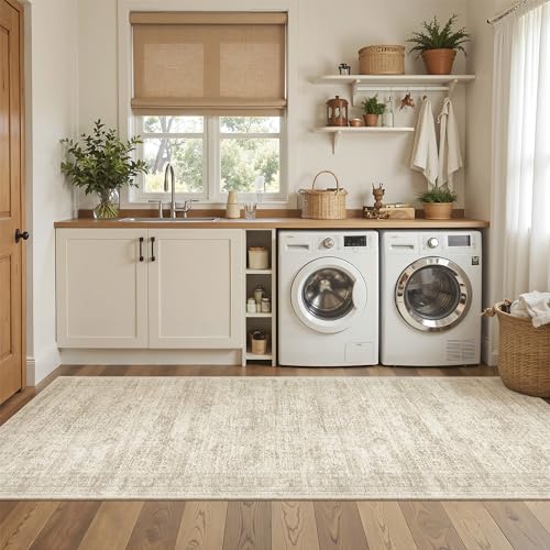 Washable Kitchen Runner Rug 3x8 Hallway Entry Rugs Non (Beige / 3' x 8' (Runner))