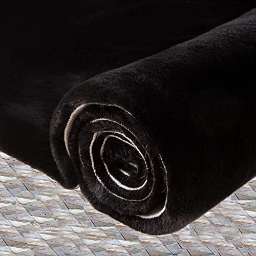Black Shag Washable Fluffy Fur Area Rugs for Bedroom Living Room Faux Rabbit Fur Nursery Rug 2x6 Cute Shaped Rug Room Décor (2' x 6' (Oblong) / Black)