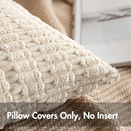 Corduroy Decorative Throw Pillow Covers 16x16 Cream White Pack of 2 (Cream White / 16" x 16" (Pack of 2))