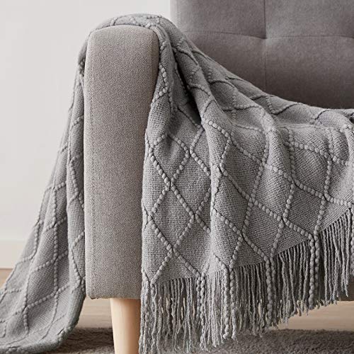 Light Grey Throw Blanket 50x90Inch Boho Knit Soft Throw Bed Blanket (Light Grey / 50"x90")