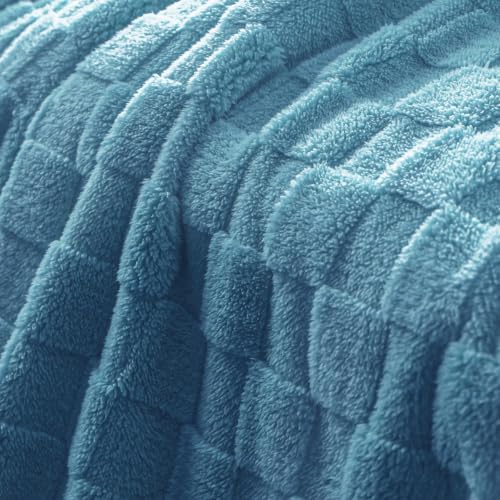 3D Checkered Fleece Queen Blanket for Bed (Slate Blue / Queen (90"x90"))