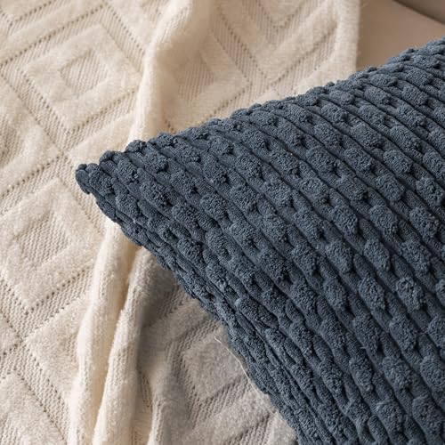 Set of 4 Grey Blue Decorative Throw Pillow Covers 16x16 Inch Corduroy Pillow Covers for Bed Couch Sofa Living Room Soft Square Cushion Cases (Grey Blue / 16" x 16" (Pack of 4))