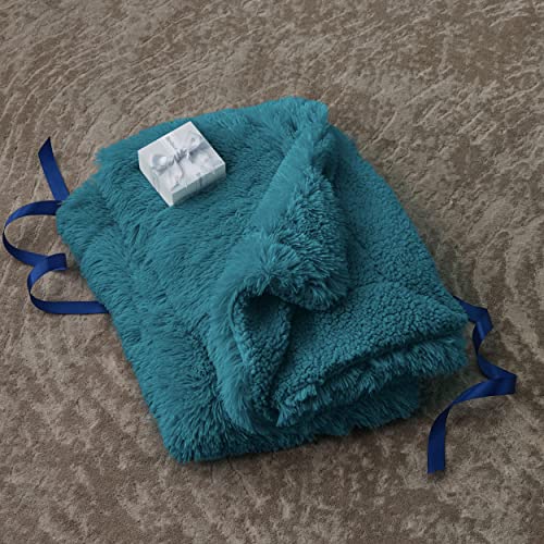 Faux Fur Fluffy Sherpa Fleece Queen Bed Blanket Teal 60"x80" (15- Teal / Queen (90" X 90"))