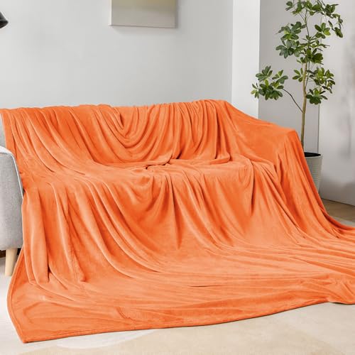 Fleece Blanket Soft Fall Oversized Bed Blanket Orange 120"x120" (Orange / Oversized King(120"x120"))