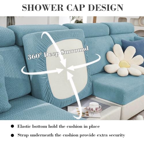 Couch Covers for 3 Cushion Sofa Pet Friendly Couch Cushion Covers Universal Sofa Covers Washable Stretch Slipcovers for Sectional Sofa (Texture Sea Blue / Large Triple Seat Cover)