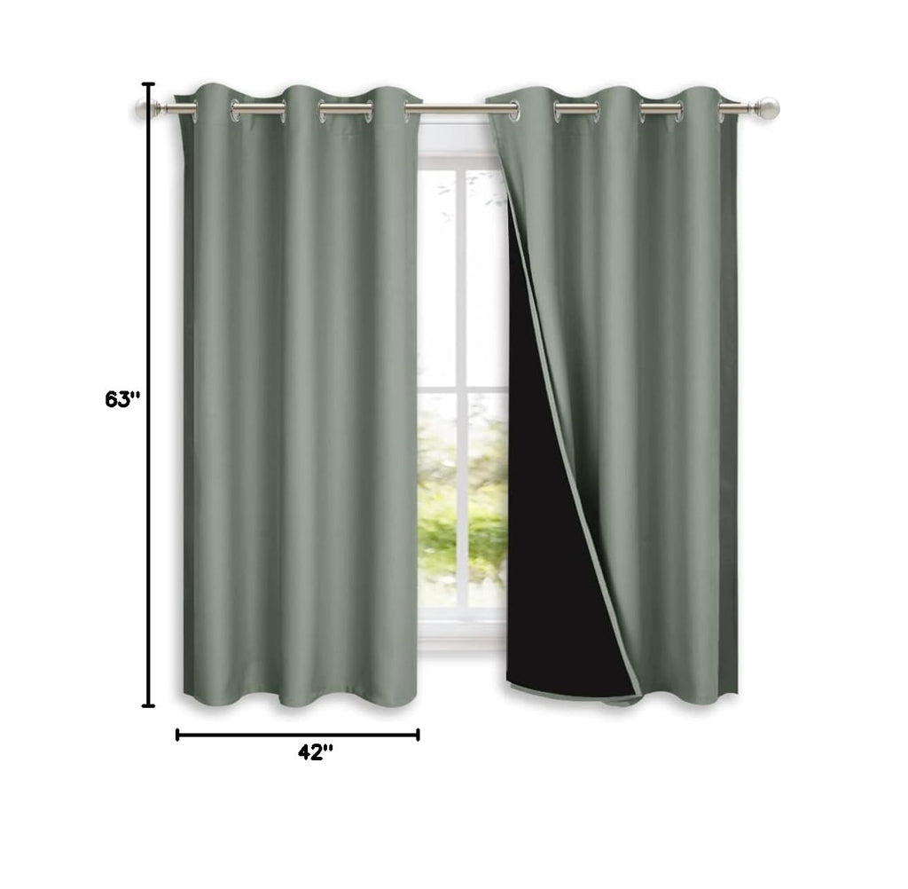 Greyish Green 100% Blackout Lined Curtains (Greyish Green / 42"W x 63"L (Pack of 2))