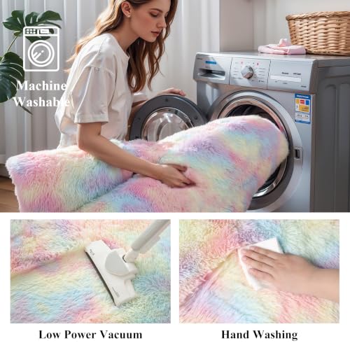 5x8 Rainbow Unicorn Fluffy Shag Rug for Girls Bedroom (Rainbow / 5' x 8' (Rectangular))