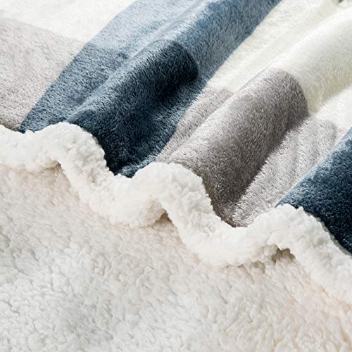 Sherpa Fleece Throw Blanket 60" x 80" Reversible Plush Fluffy Large Big Blanket Lattice Flannel Blankets for Sofa Couch Bed (Grey-blue / 60"*80")