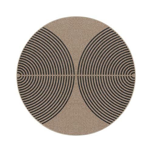 Modern Rainbow Small Round Rug (3' Round / Nature/Black Rainbow)