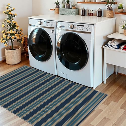 3x5 Striped Entry Rug (Striped - Navy Blue/Taupe / 3' x 5' (Rectangular))