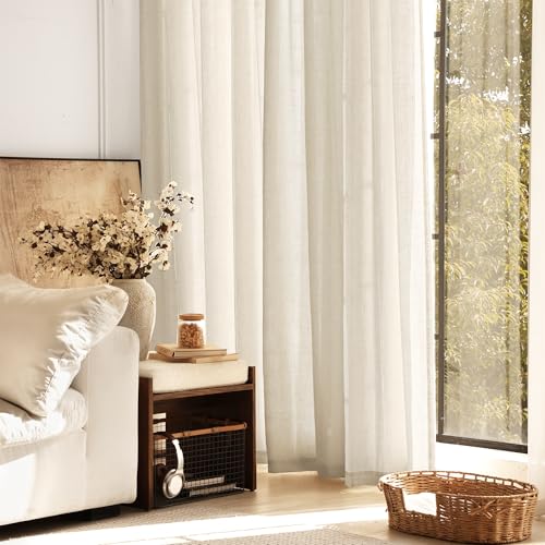 Faux Linen Beige Curtains 132 inches Long for Living Room Rustic Farmhouse Linen Drapes Semi Sheer Burlap Textured Canvas Cloth Curtain Panels Set of 2 Kahki Tan Colored (Linen / 52"W x 132"L (Pack of 2))
