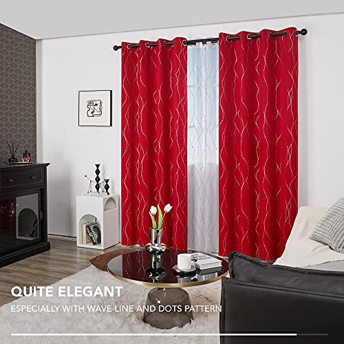 Living Room Curtains 84 Inches Long (Red/Wave Dots / 52"W x 84"L (Pack of 2))