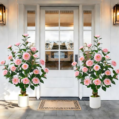 2 Pack 38" Artificial Camellia Tree (Pink / 38 inch×2)