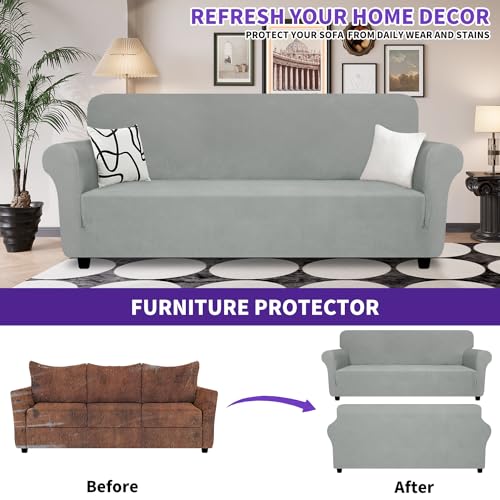 Oversized Super Stretch Couch Cover (- Light Grey / X-Large (92"-115"))
