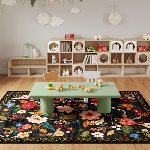 Area Rug 5x7 Washable (Black / 5' x 7' (Rectangular))