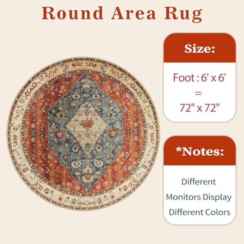 6ft Washable Non Slip Round Boho Area Rug for Bedroom (Tribal Medallion/Multi / 6' (Round))