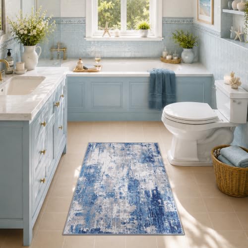 Washable 2'x3' Abstract Area Rug for Living Room Blue Gray (Blue/Gray / 2' x 3' (Rectangular))