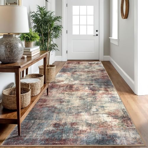 Abstract Runner Rug 3x10 Ft Washable Runners for Hallways (Red/Multi / 3' x 10' (Rectangular))