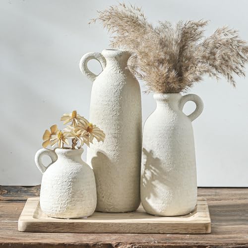 Ceramic Vase Set of 3 with Handle (010 - White)