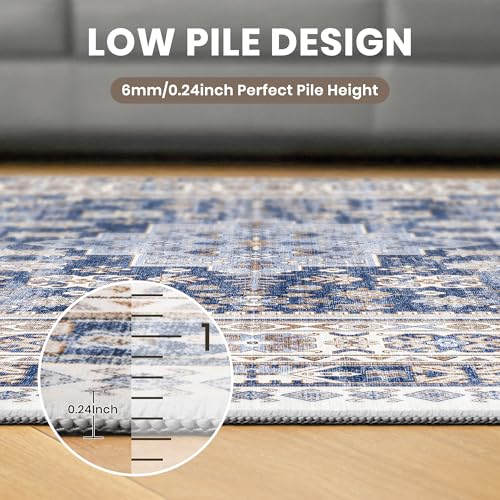 2x6 Runner Rug Non Slip (Blue/Beige / 2' x 6' (Runner))
