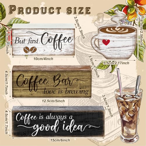4 Pcs Coffee Bar Sign Wooden Blocks with Cup Topper Coffee Decor (Coffee Bar)