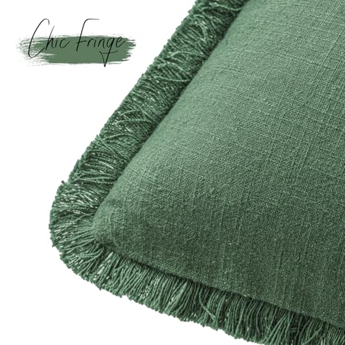 Decorative Linen Fringe Throw Pillow Covers 24×24 Pine Green (24" x 24" (Pack of 2) / Abundant Green)