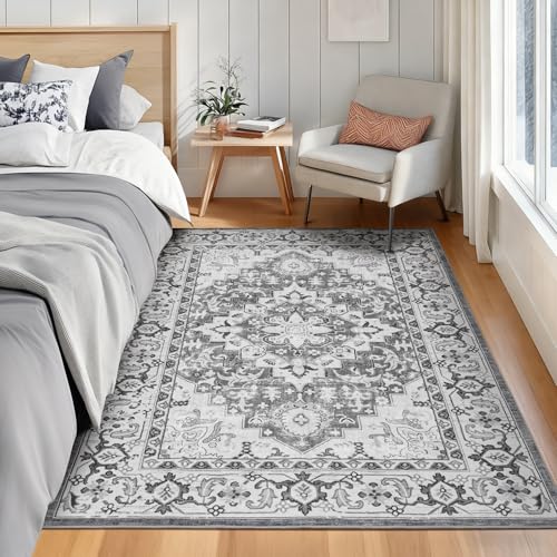 3x5 Area Rugs for Living Room Bedroom (Floral Grey / 3' x 5' (Rectangular))