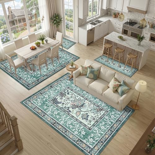Teal 2x3 Door Mat Indoor Rugs for Entryway Provence Small Botanical Grove Cottage core Washable Non (Teal / 2' x 3' (Rectangular))