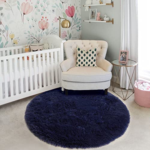 Dark Navy Blue Large Round Circle Rug 6Ft for Bedroom Living Room (Dark Navy / 6' (Round))