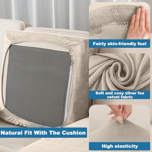 Couch Cover Stretch Velvet Sofa Cushion Cover 2 (Taupe / 2PC Seater or Backrest)