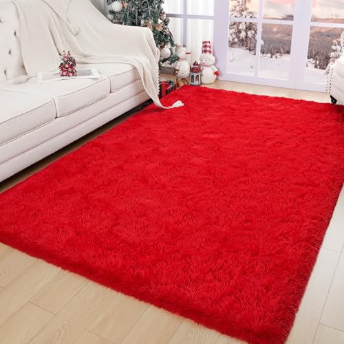 Soft Area Rugs for Bedroom Living Room Plush Fluffy Rug8x10 (Red / 8' x 10' (Rectangular))
