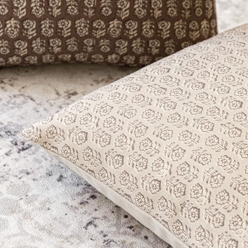 Long Floral Print Lumbar Throw Pillow Covers 14×36 Ivory Beige (36" x 14" (Pack of 2) / Biscotti Beige)