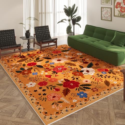 Area Rug 6x9 Washable (Yellow Orange / 6' x 9' (Rectangular))