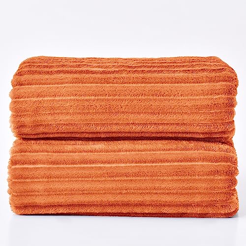 Ribbed Jacquard Burt Orange King Size Blanket for Bed (Burnt Orange / King(108"x90"))